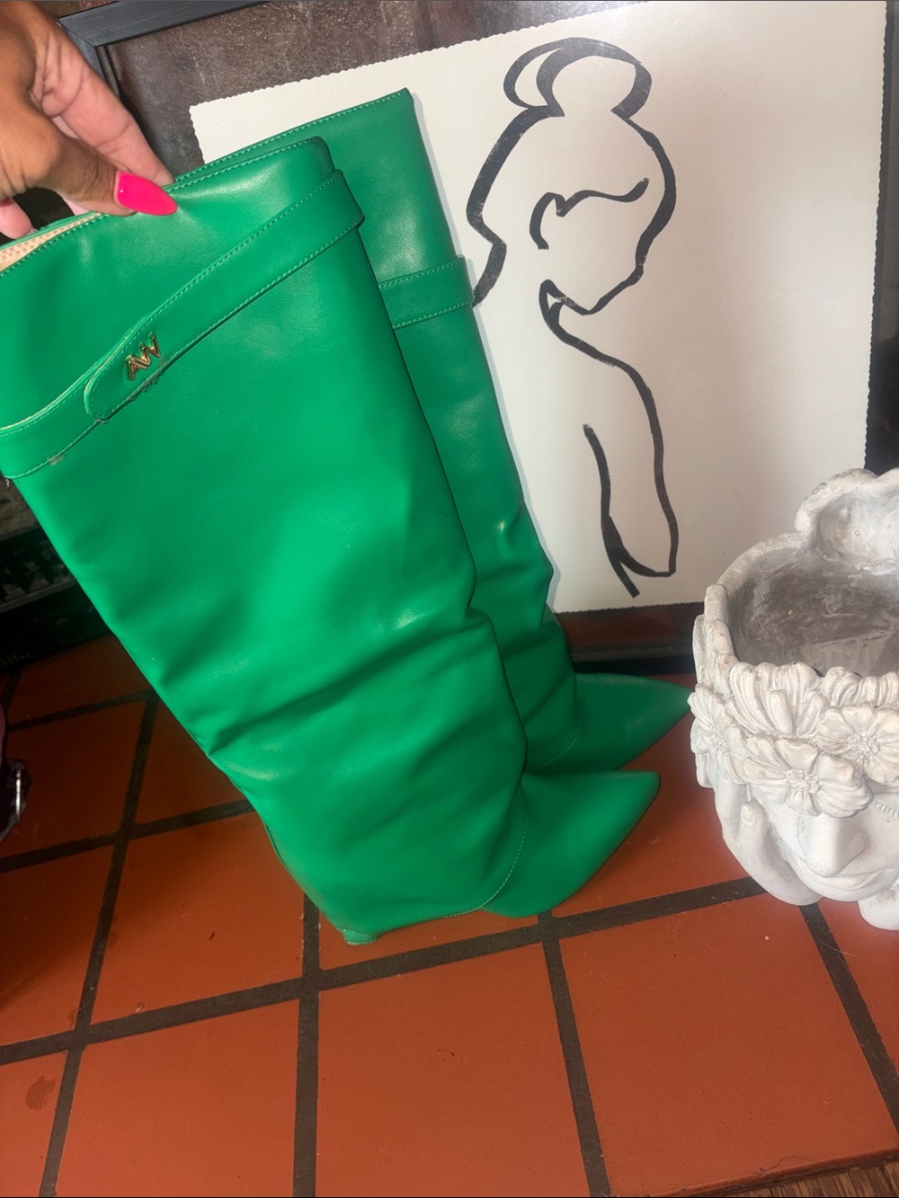 Women's Green Heeled Knee-High Boots - AW